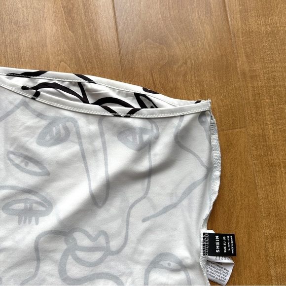 Shein Black and White Silhouette Sketch Lines One Shoulder Top, Size Large - Picture 15 of 16